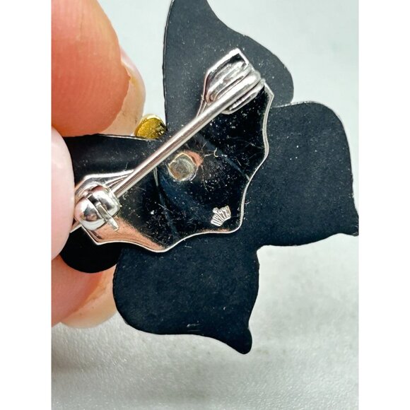Vintage Petite Butterfly Pin Brooch Black & Gold Signed Small Bug Insect Jewelry - Picture 6 of 7